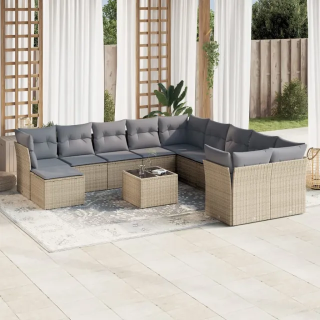 vidaXL 12-delige Loungeset met kussens poly rattan beige, foto 2