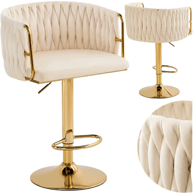 VELACO Hocker Stoel - Gestoffeerd, Draaibaar, Goudkleurig, Beige