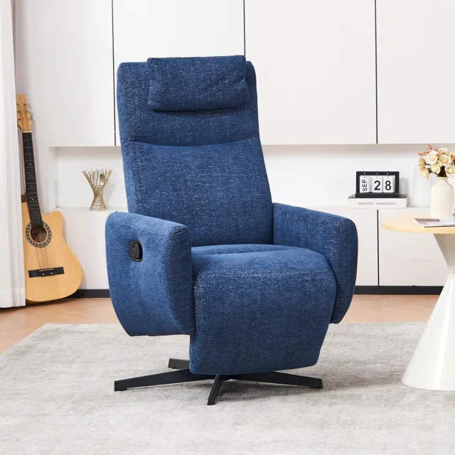 COVREO Relaxfauteuil 67 x 80,5 x 110 cm – chenille blauw, draaibaar en handmatig verstelbaar