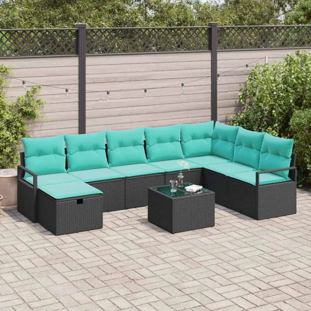 vidaXL Bankstel 9 st Zwart poly rattan, foto 2