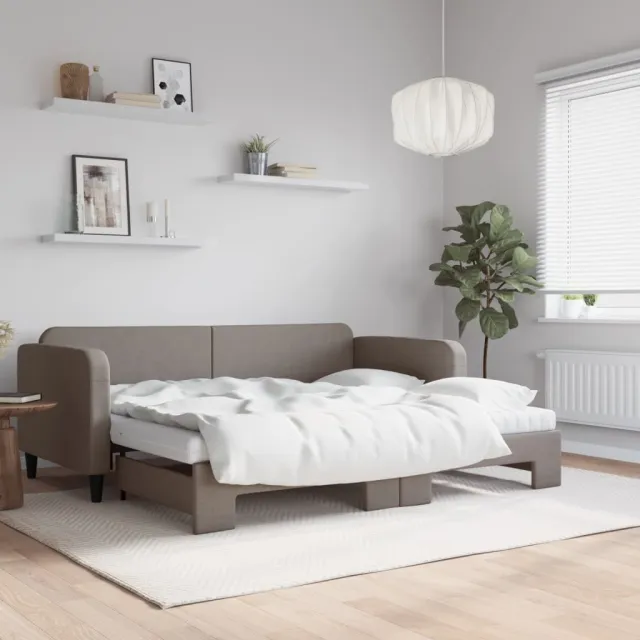 vidaXL Slaapbank met onderschuifbed en matrassen 90x200 cm stof taupe