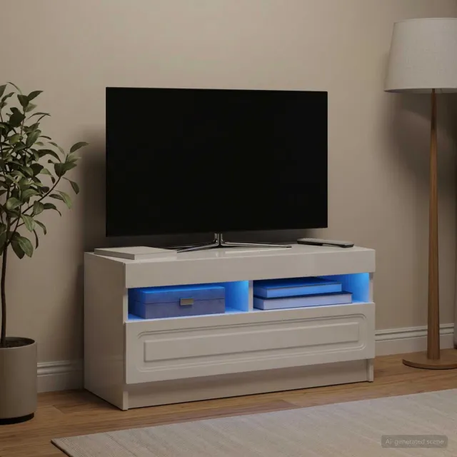 vidaXL LED tv-meubel Hoogglans Wit Bewerkt hout