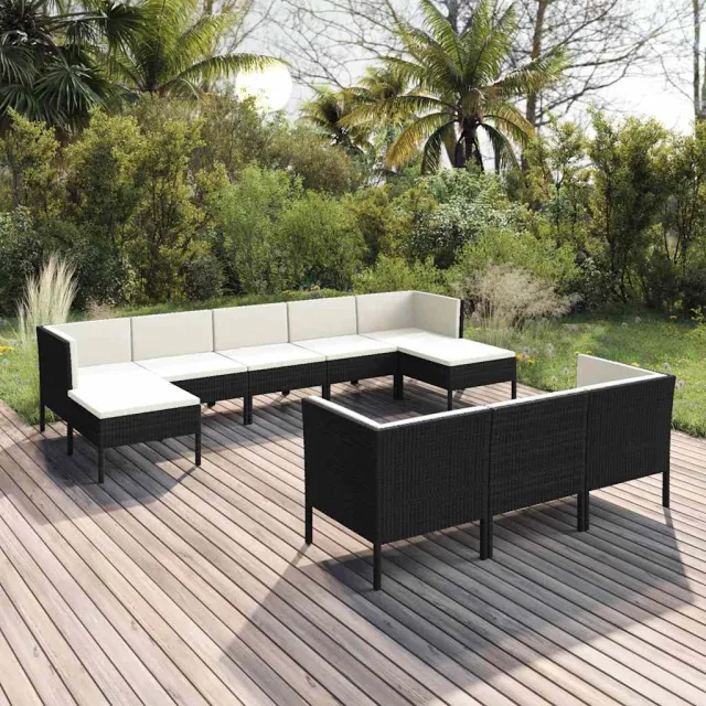 vidaXL 10-delige Loungeset met kussens poly rattan zwart, foto 2