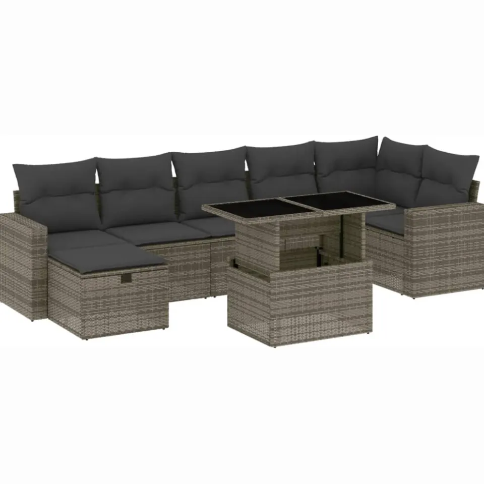 vidaXL 8-delige Loungeset met kussens poly rattan grijs, foto 3