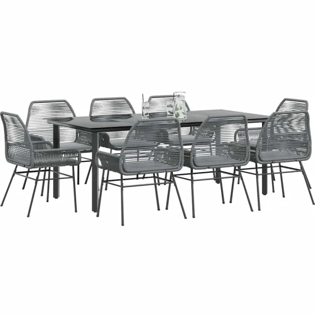 vidaXL 9-delige Tuinset met kussens poly rattan glas grijs, foto 2