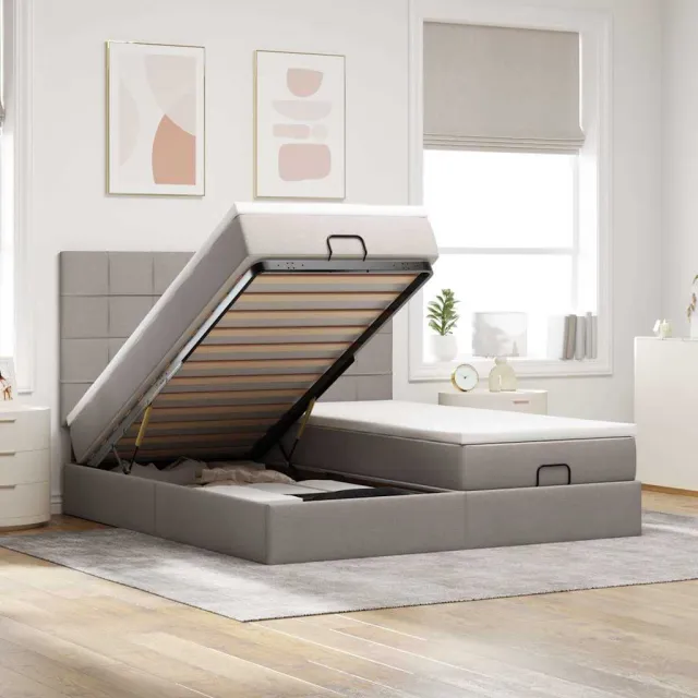 vidaXL Ottoman bed met matrassen 160x200cm stof taupe