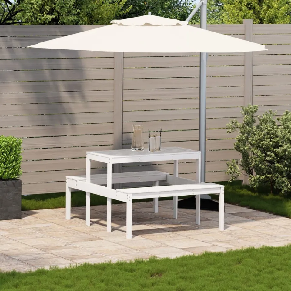 vidaXL Picknicktafel 110x134x75 cm massief grenenhout wit, foto 3