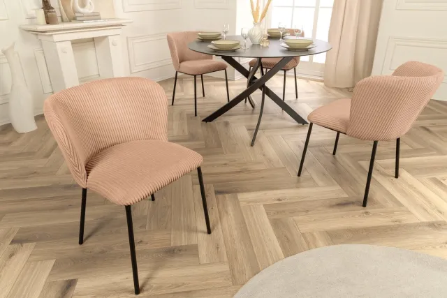 Invicta Interior Design Stoel LYON Roze Corduroy Zwart Metalen Poten - 44962 Zie omschrijving