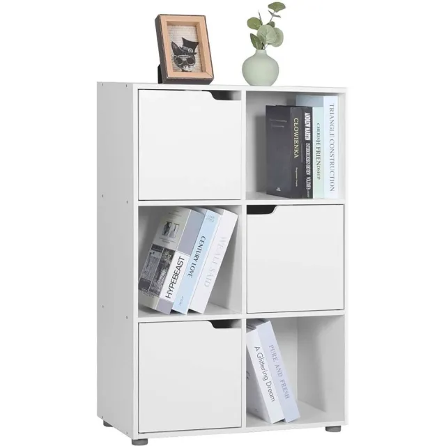 Happyment Boekenkast Nida - 6 Vakken - Wit - 3 Deuren - Boekenrek - Woonkamer, slaapkamer en kinderkamer - Hout - 59.7x29.7x91cm