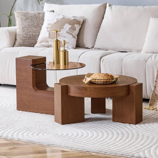CHICFURN Salontafel - Nestbaar - 2-delig - Walnoot Walnootkleur