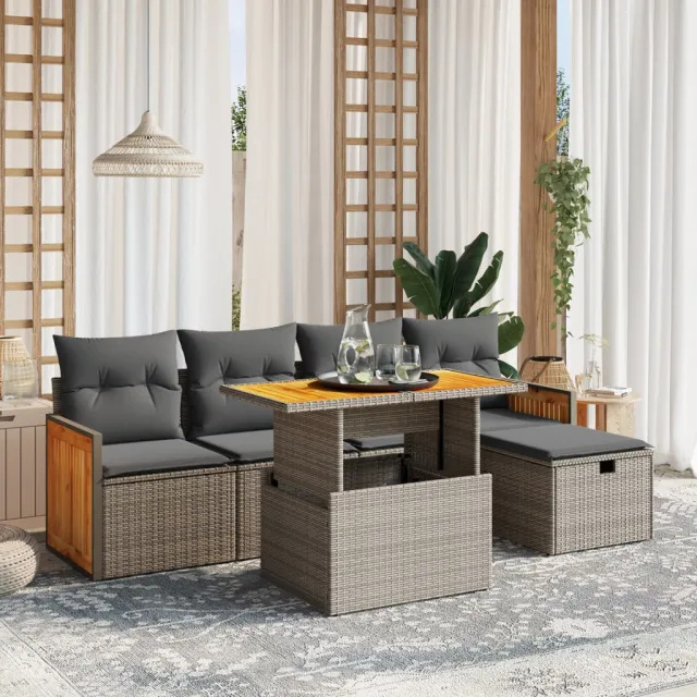vidaXL 6-delige Loungeset met kussens poly rattan grijs, foto 2