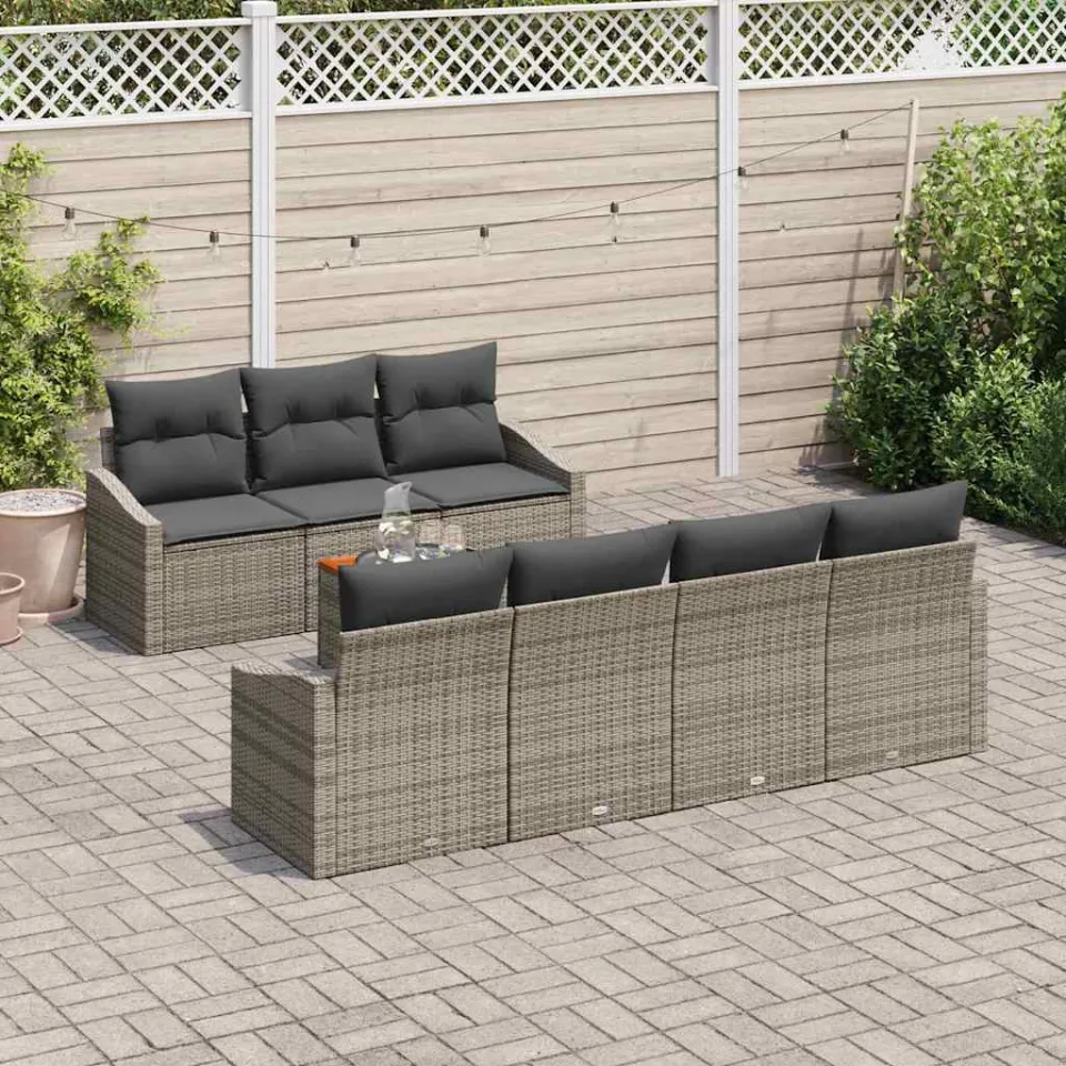 vidaXL Tuinbankenset 8 st Grijs poly rattan, foto 3
