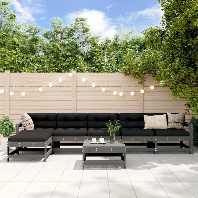vidaXL 7-delige Loungeset met kussens massief hout grijs, foto 2