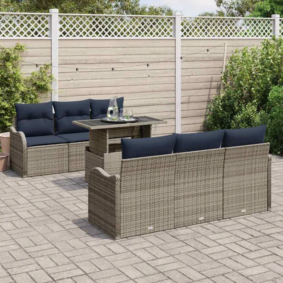 vidaXL Tuin Sofa Set 7 st Grijs poly rattan, foto 2