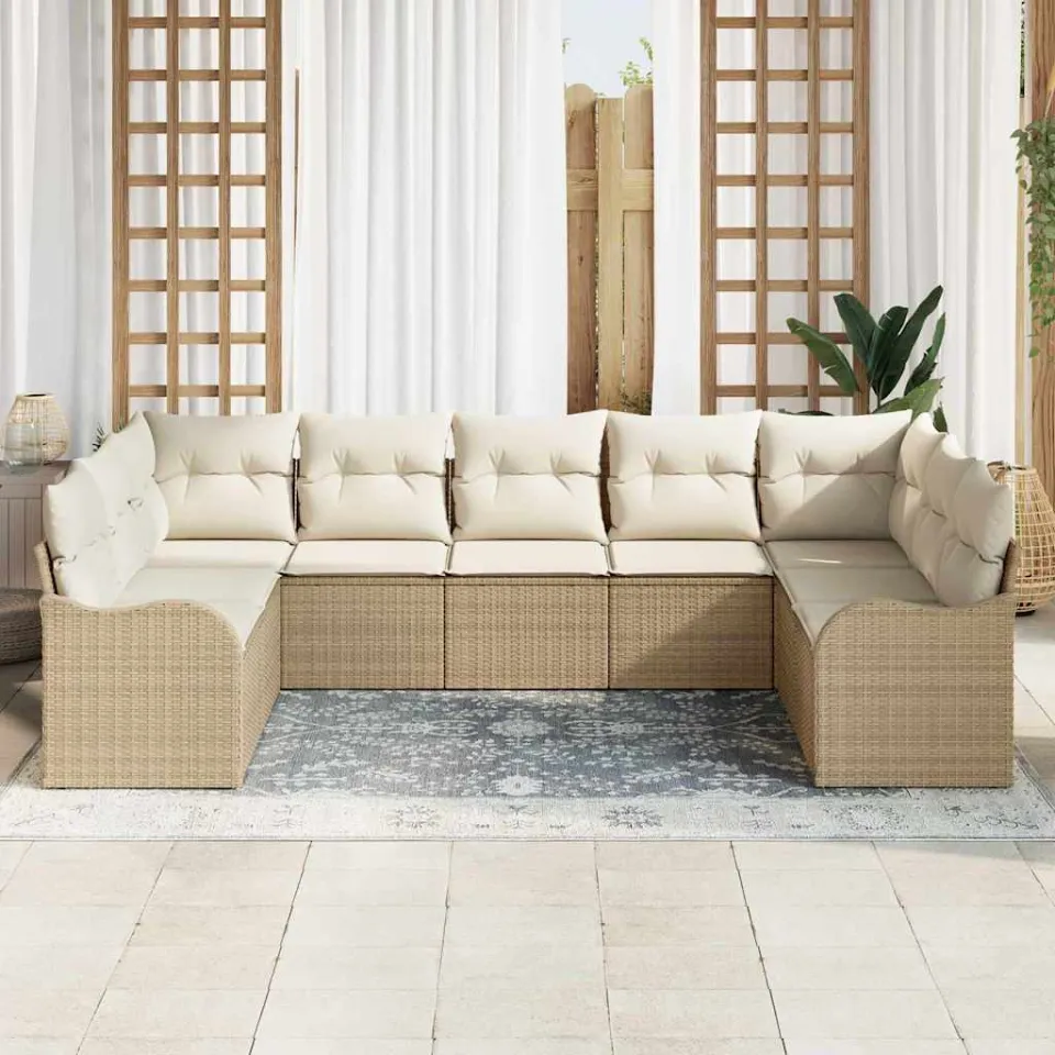 vidaXL Tuin Sofa Set 9 st Beige en wit poly rattan