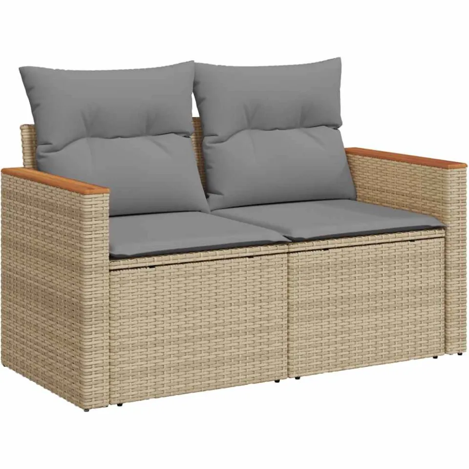 vidaXL 11-delige Tuinset met kussens poly rattan acacia beige