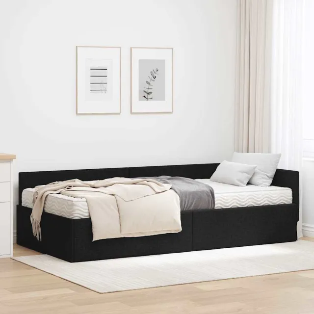 vidaXL Hoekbedframe met Matras 2 st Zwart 80 x 200 cm Stof