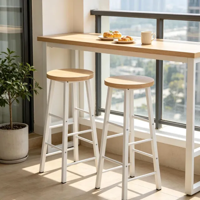 STILVORA Barkruk 71 Cm - Set Van 2 Met Voetsteun - Industrieel Voor Keuken, Bar En Ontbijthoek - MDF En Metaal - Licht Eiken Wit