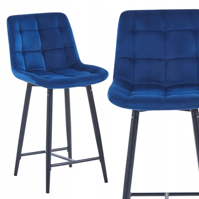 Argos Blauwe fluwelen barkruk Argos met rugleuning, 90 cm