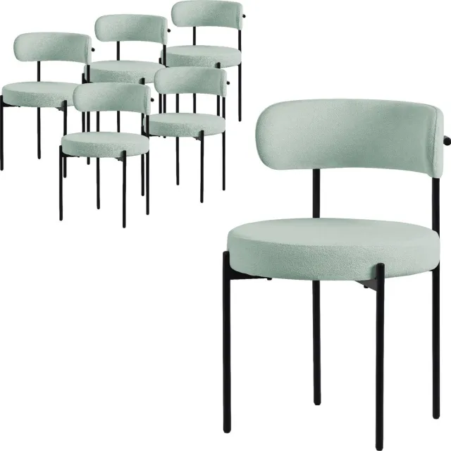 ml-design eetkamerstoelen set van 6, keukenstoel in teddy stof groen, woonkamerstoel met rugleuning, gestoffeerde stoelen met zwarte metalen poten, ergonomische loungestoelen, stoelen voor eetkamer