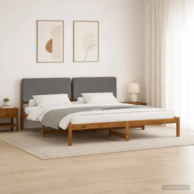 vidaXL Bedframe met gestoffeerd hoofdbord Naturel en lichtgrijs