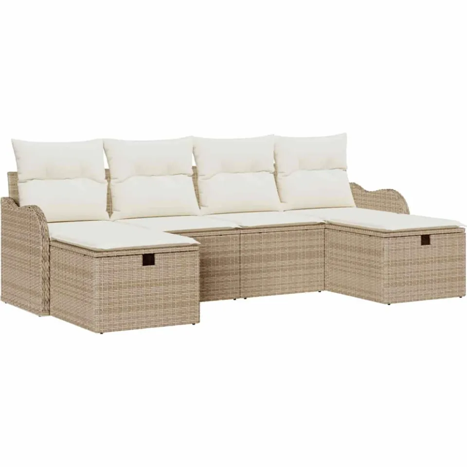 vidaXL Tuin Sofa Set 6 st Beige poly rattan