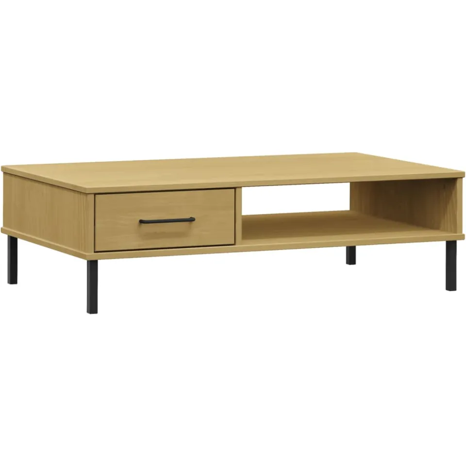 vidaXL Salontafel met metalen poten OSLO massief grenenhout bruin, foto 3