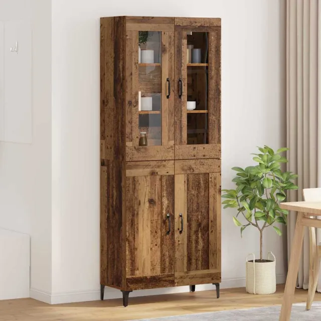 vidaXL Hoge kast Oud Hout 69,5 x 34 x 180 cm Bewerkt hout Bruin