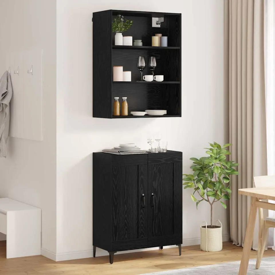vidaXL Hoge kast 2 st Zwart eiken 69,5 x 34 x 180 cm Bewerkt hout, foto 4