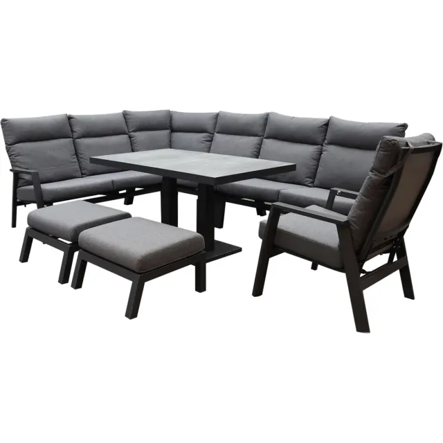 AVH-Collectie Pacific hoek dining loungeset 8 delig aluminium verstelbaar Antraciet