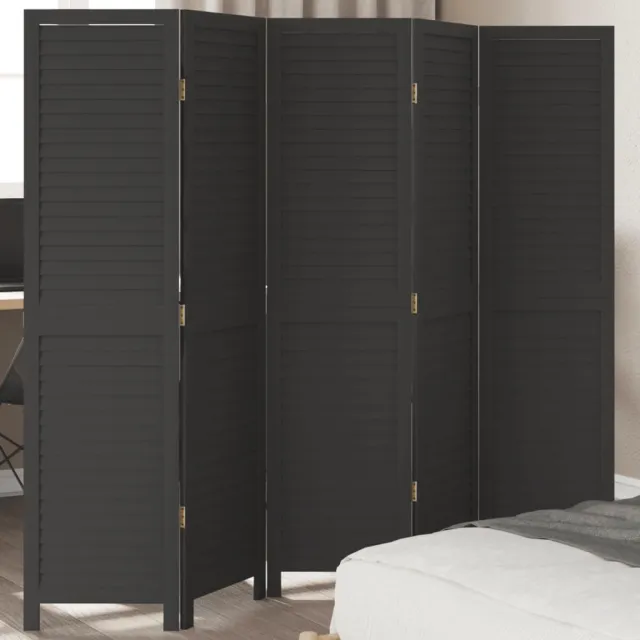 vidaXL Kamerscherm met 5 panelen massief paulowniahout zwart, foto 2