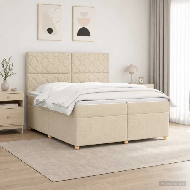vidaXL Boxspringbed met matras Crèmekleurig 200 x 200 cm Stof