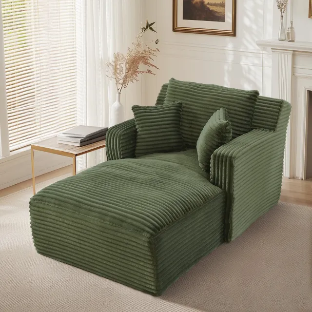 CHICFURN Chaise longue - Zonder montage - Met armleuningen - Groen