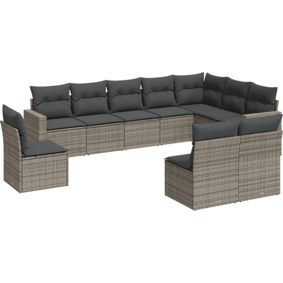 vidaXL 10-delige Loungeset met kussens poly rattan grijs, foto 3