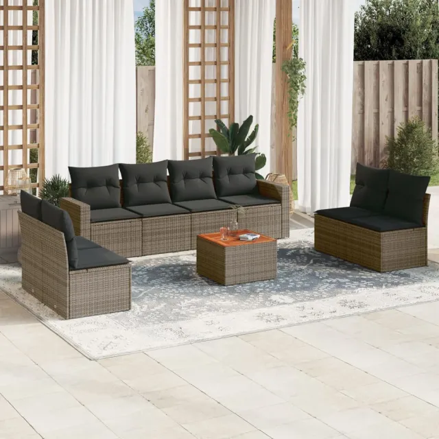 vidaXL 9-delige Loungeset met kussens poly rattan grijs, foto 2