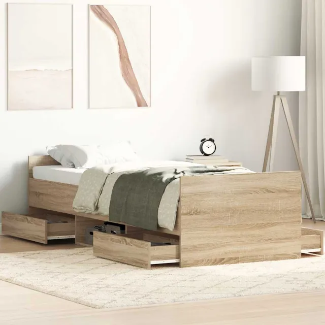 vidaXL Bedframe met hoofd- en voeteneinde sonoma eikenkleur 90x200 cm Bruin