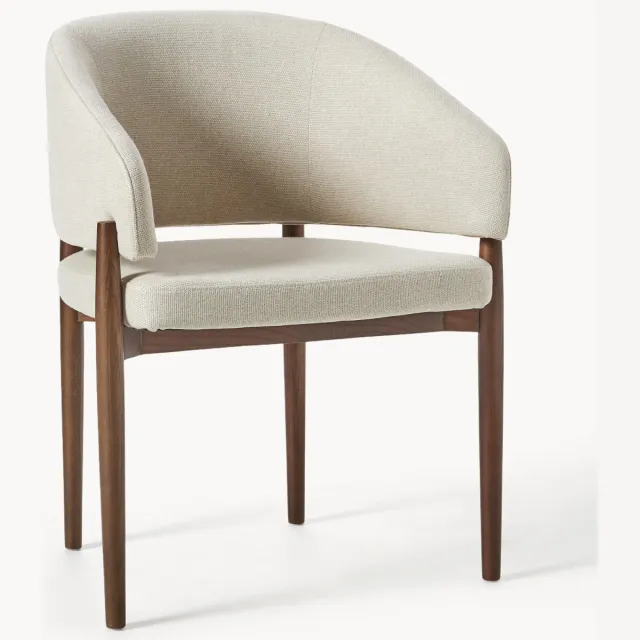 Westwing Collection Gestoffeerde eetstoel Nemo van essenhout met armleuningen Wit