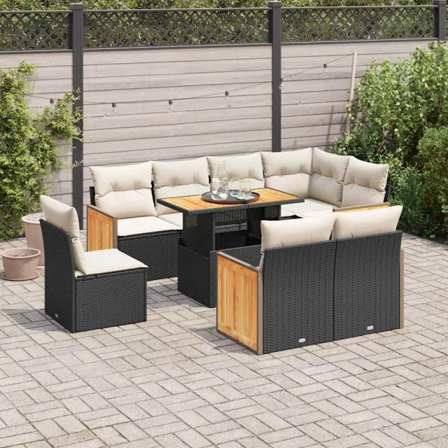 vidaXL 9-delige Loungeset met kussens poly rattan acacia zwart, foto 2
