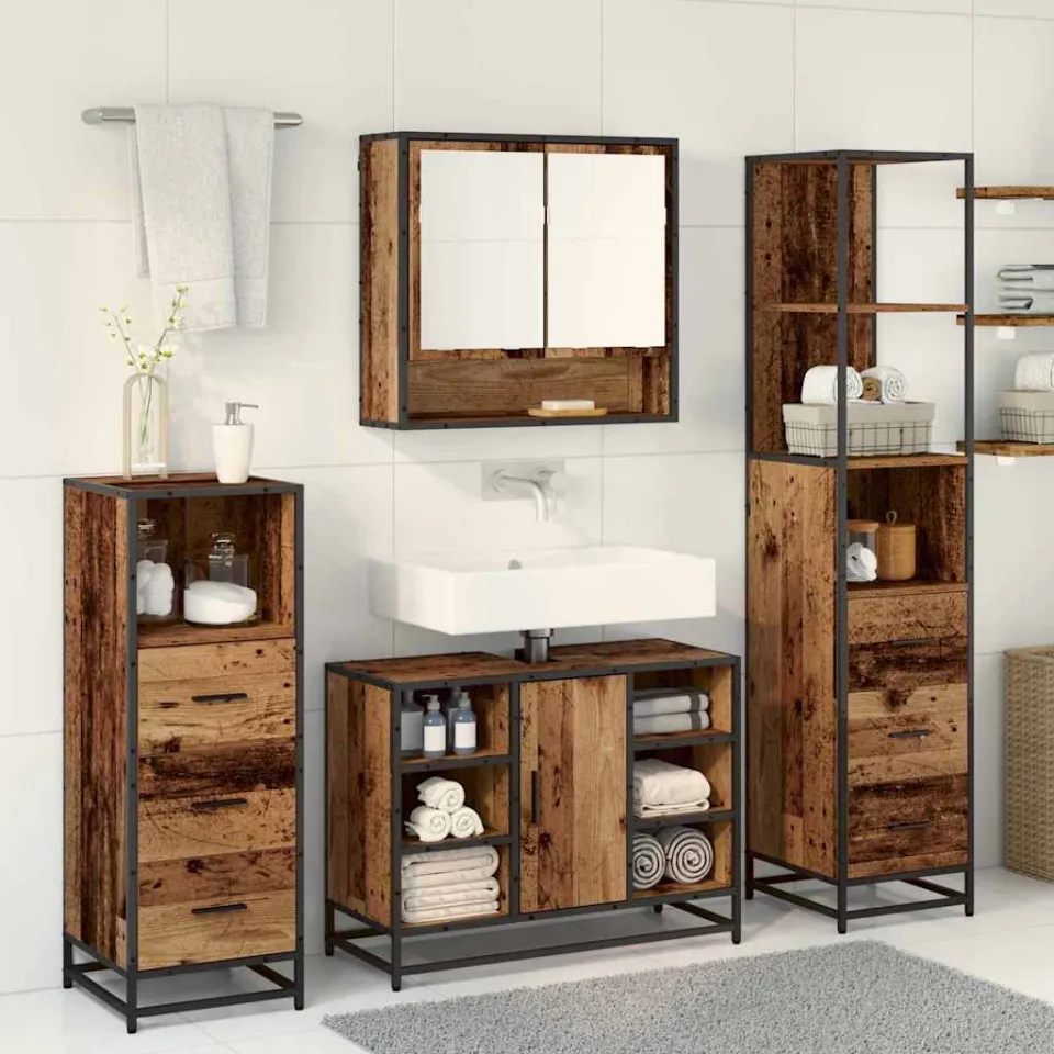vidaXL Badkamermeubelset 4 st Oud Hout 80 x 33 x 60 cm Bewerkt hout bruin, foto 4
