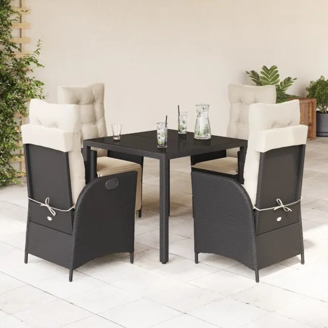 vidaXL 5-delige Tuinset met kussens poly rattan zwart, foto 2