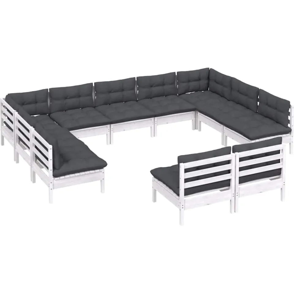 vidaXL 11-delige Loungeset met kussens massief grenenhout wit