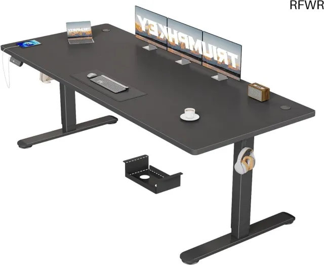RFWR Verstelbaar Elektrisch Bureau met USB Oplaadpoort - 200 x 80 cm, 3 Geheugencontrollers, Anti-Botssysteem, Zwart
