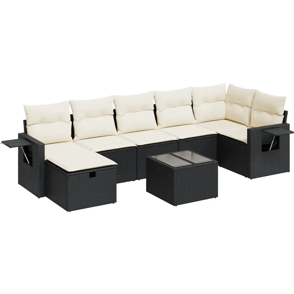 vidaXL 8-delige Loungeset met kussens poly rattan zwart, foto 3