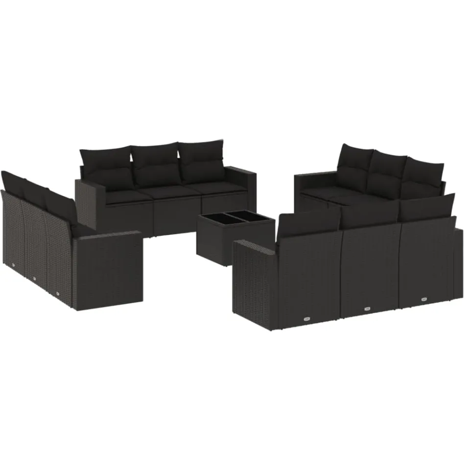 vidaXL 13-delige Loungeset met kussens poly rattan zwart, foto 4