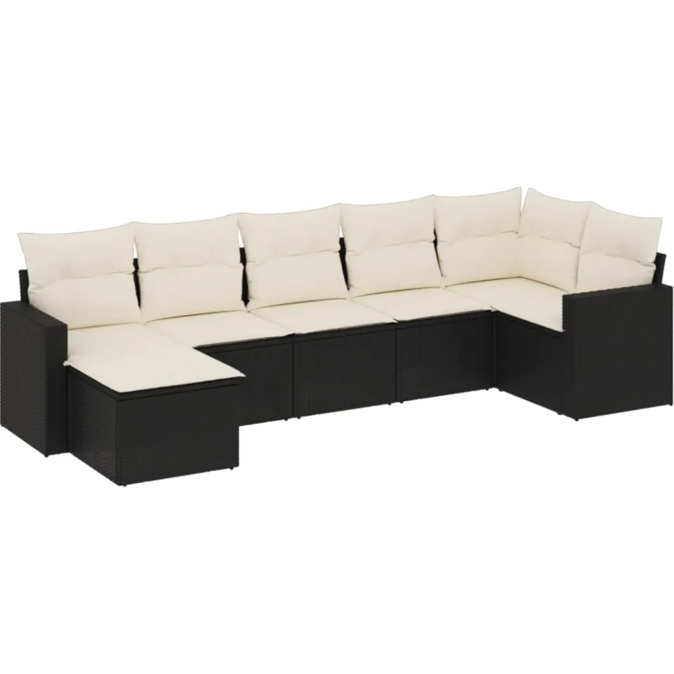 vidaXL 7-delige Loungeset met kussens poly rattan zwart