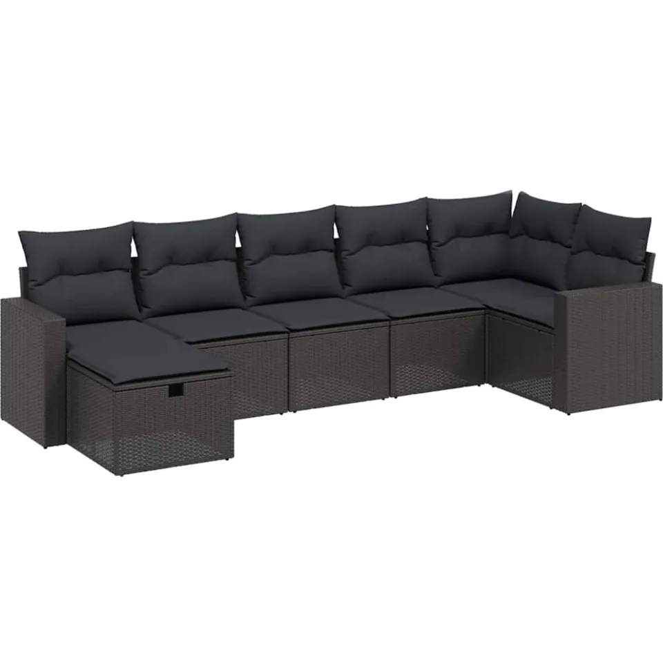 vidaXL 7-delige Loungeset met kussens poly rattan zwart