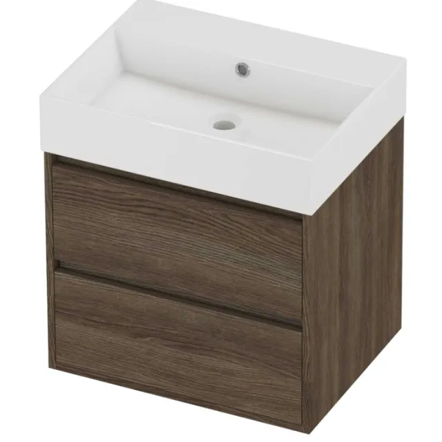 Proline Zara Badmeubelset Porselein Loft Zonder Kraangat Greeploos 60x46x65 cm Glans Wit Vital Oak Eiken