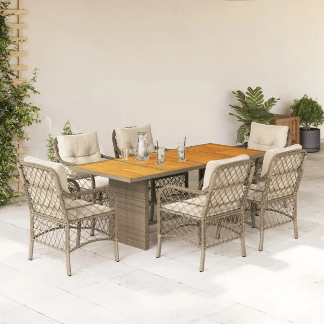 vidaXL 7-delige Tuinset met kussens poly rattan beige, foto 2