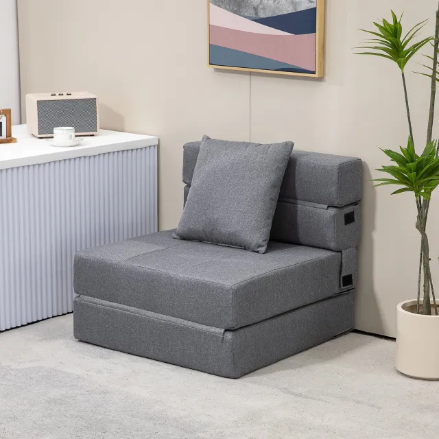 CHICFURN Slaapfauteuil - Uitklapbaar 2-in-1 - Donkergrijs