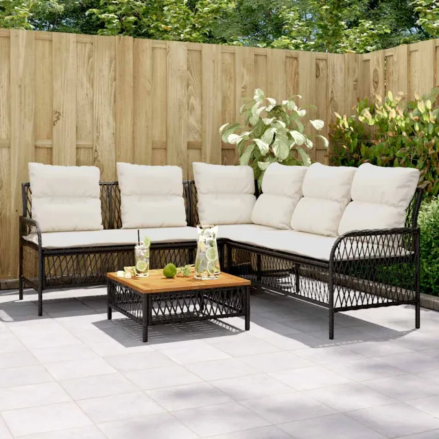 vidaXL 2-delige Loungeset met kussens poly rattan zwart, foto 2